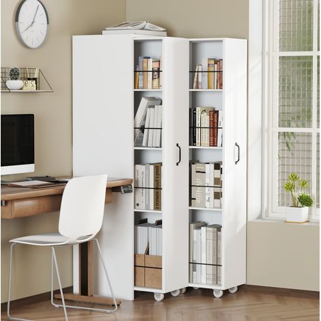 Bibliothèque extensible 51,5x41x158 cm en MDF blanc, gain de place pour salon FloraGrace (1/5)