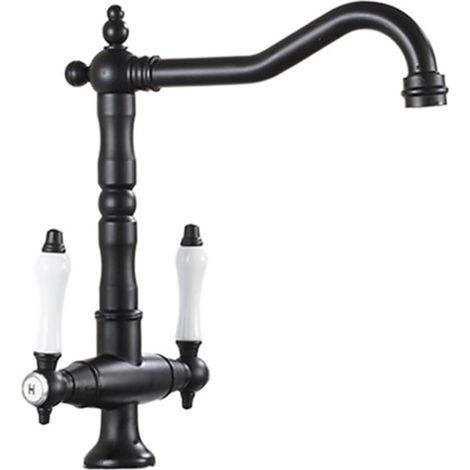 Robinet de cuisine Robinet for cuisine, robinet rétro en laiton antique à double poignée, robinets d'évier de cuisine à rotation à 360 degrés, mélangeur d'évier de salle de bain monté sur le pont(SLT1 (1/3)