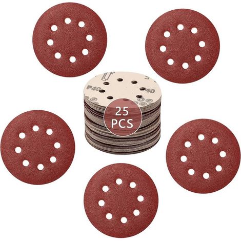 Lot de 25 disques abrasifs 125 mm pour polir le bois et le métal (5 x grain abrasif 40/60/80/120/180). (1/5)