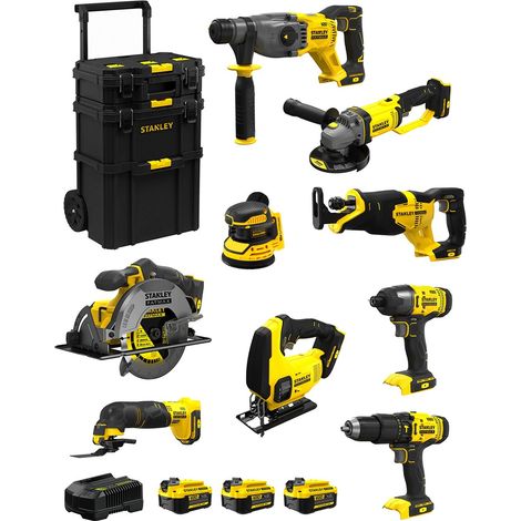 STANLEY FatMax Kit SVK901 (SFMCH900+SFMCG400+SFMCD711+SFMCF800+SFMCS500 +SFMCS600+SFMCW220+SFMCS300+SFMCE500+ 3 x 4,0Ah + Carro) (1/5)