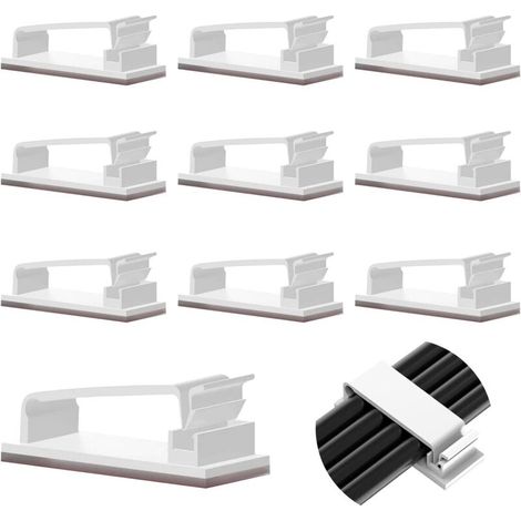 10 selbstklebende Kabelmanagement-Clips, robuste Clips für Fernseher, PC, Laptop, Ethernet-Kabel, Homeoffice (weiß) (1/4)