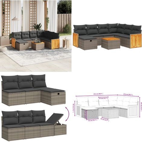 Salon de jardin 8 pcs avec coussins gris résine tressée - Ensemble Salon De Jardin - Mobilier De Jardin - Canapé Extérieur - Chaise Extérieure - Table Basse Jardin - Home & Living (1/5)