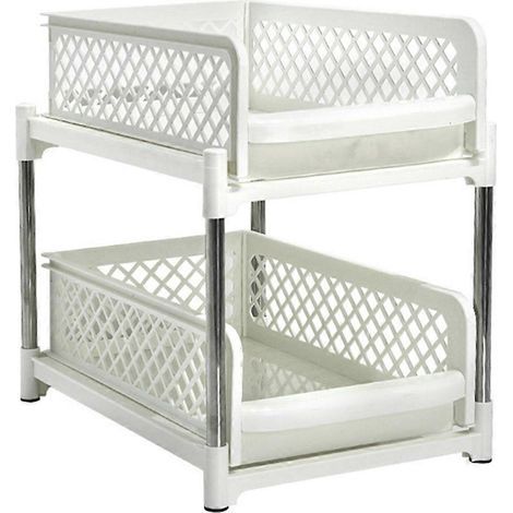 Organiseur à 2 niveaux avec tiroirs coulissants, design gain de place, blanc (1/5)