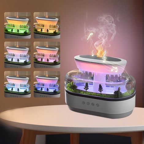 Diffusore di oli essenziali, umidificatore, diffusore di oli essenziali da 250 ml con luce notturna a 7 colori e musica, umidificatore d'aria a forma di goccia di pioggia per soggiorno, camera da lett