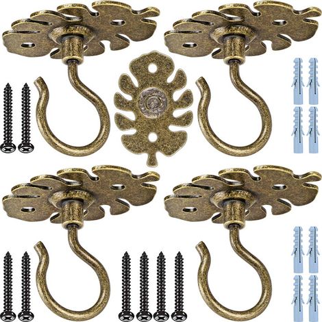 Suspension Plante Crochet Plafond, 4pcs Supports Suspension Fleur Equerre Suspension Plantes pour Guirlandes Lumineuses Intérieur Extérieur/Lanternes/Carillons Eolien, Monstera Marron/100lbs (1/5)