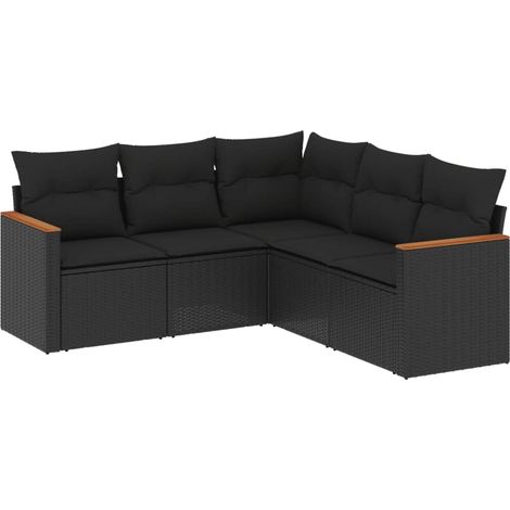 vidaXL Set Divani da Giardino 5 pz con Cuscini in Polyrattan Nero (1/5)