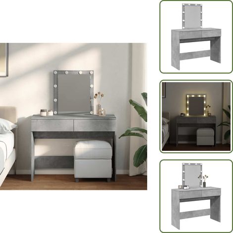 The Living Store Tocador con luces LED gris hormigón 100x40x130 cm - Tocador con luz led
