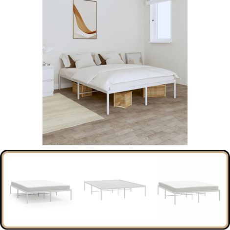 Bettgestell Metall Weiß 140x190 cm - Metallbett - Doppelbett - Bettgestell - Weißes Bett - Boxspringbetten
