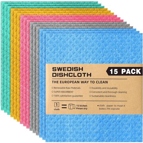Lot de 15 Serviettes éponge pour la Cuisine, lavettes, absorbantes en Cellulose, lavables, réutilisables (1/5)