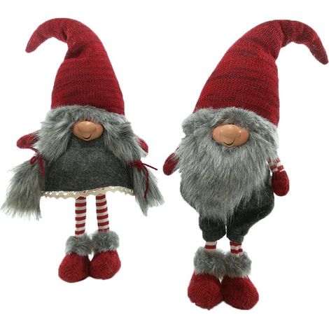 Gnomo babbo babba di natale lui lei rosso e grigio decorazioni addobbi natalizi 60cm idea regalo set da 2 (1/5)
