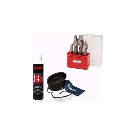 RUKO Jeu de fraises à embout plat DIN 373 HSS avec queue cylindrique 6 pièces inclus spray et lunettes de protection - WZS102453