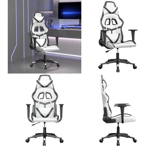 Silla gaming cuero sintético blanco y negro - Silla de oficina - Silla de juego