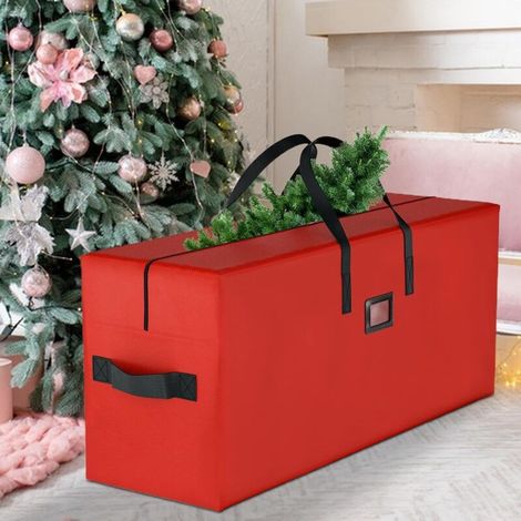 Extra-large Christmas tree storage bag, Oxford cloth storage box with handles and zipper, red, 122 x 38 x 51 cm