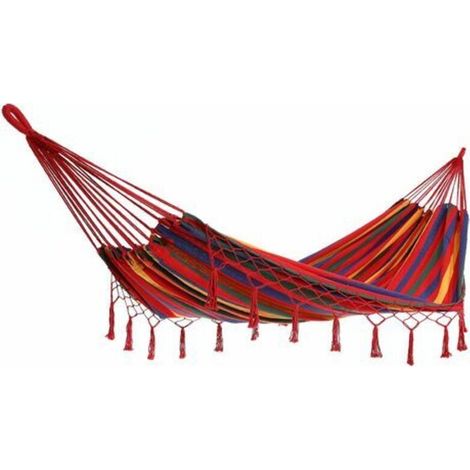 Hamac à franges en coton/polyester Surface de couchage 210x150 cm Charge 300 kg Couleur au choix Rouge (1/5)