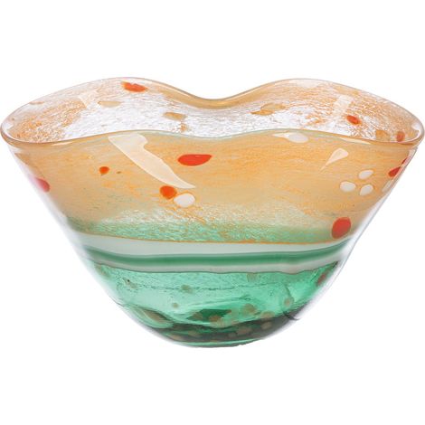 Bol en verre type pastèque - Verre - Vert, orange - Design moucheté - Convient à un usage alimentaire - Largeur 28 cm (1/2)