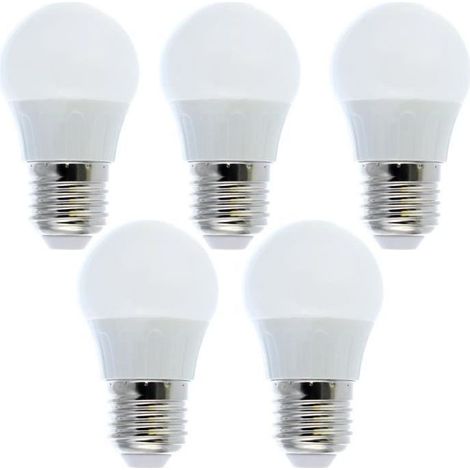 Ampoules LED E27 5W Blanc Froid - Lot de 5 - Forme Globe - Puissance équivalente 40W - Classe énergétique A+
