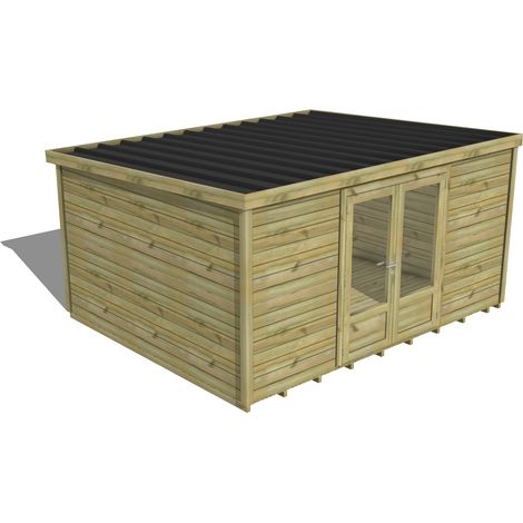 ABRI DE JARDIN bois traité 27mm, Essentiel, 4,3x3,4m, 15m2, Plancher (1/3)