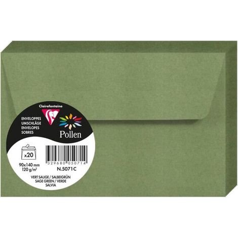 Enveloppes - Format rectangle - 90x140mm - Pollen - Vert sauge - 20 unités - Clairefontaine