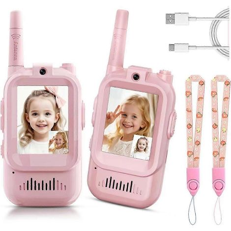 (Lot de 2 roses) Talkies-walkies vidéo pour enfants, interphones vidéo portables rechargeables, jouets d'intérieur et d'extérieur pour jeux en famille (1/5)