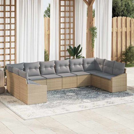 Gartensofa-set 10 pcs Beige und Hellgrau Poly-Rattan