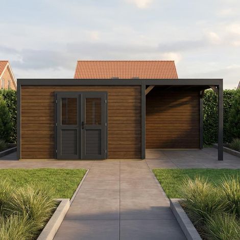 Abri de jardin en bois Nova 6.56x2.59m - 16.99m2 - Ep. 28mm - Traité (1/4)