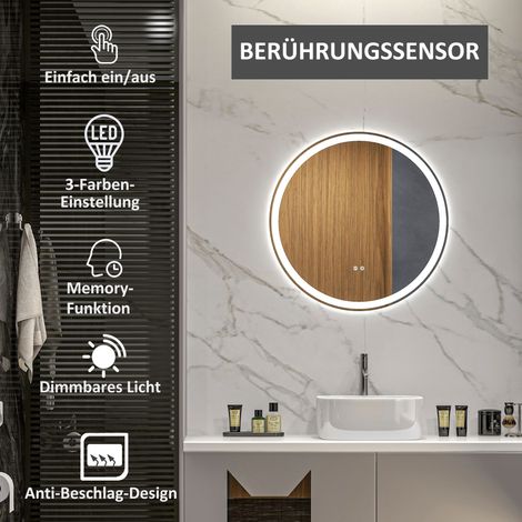 Miroir de bain LED rond 60x60 cm, tactile, anti-buée, éclairage intégré (1/4)