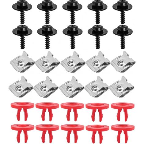 30 pezzi di clip a U e viti per carrozzeria, dadi e bulloni in metallo per clip di fissaggio per auto, clip di fissaggio in metallo a forma di U con viti autofilettanti a testa esagonale, per parafang