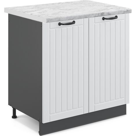Spülenunterschrank Fame-Line, Weiß Landhaus, 80 cm , AP Marmor, Vicco