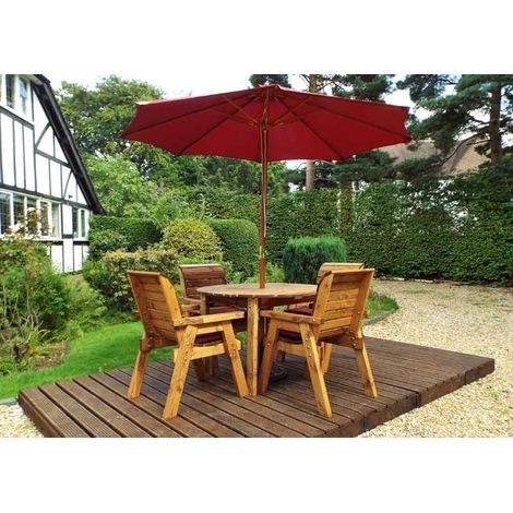 Four Seater Round Table Set with Cushions - W230 x D230 x H98 - Fully Assembled - Burgundy