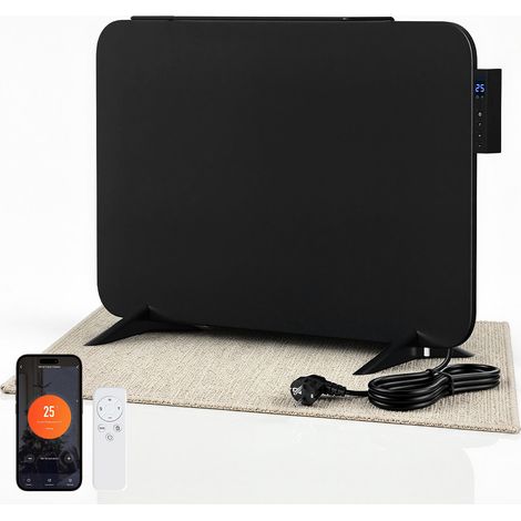 TolleTour Infrarotheizung 450W mit WiFi, Thermostat, Fernbedienung und Handtuchhalter, Wand- oder Standmontage, IP44, Schwarz, Paneel 45 x 70 x 1.3 cm (1/5)