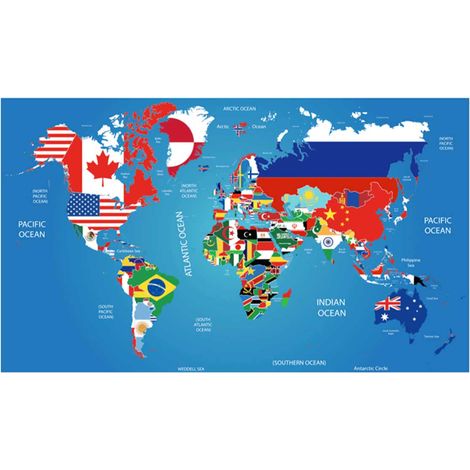 Décoration murale mappemonde à gratter en papier – Dimensions 52 x 88 cm – Couleurs des drapeaux sous la couche à gratter – Out Of The Blue (1/3)