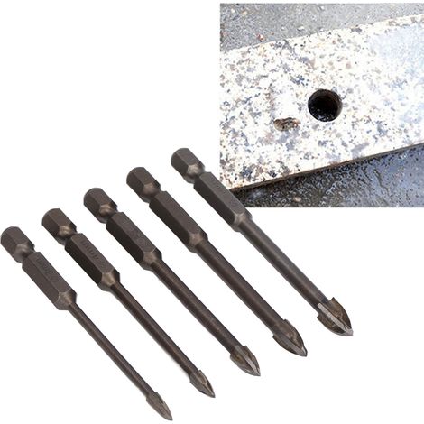 Set mit 5 multifunktionalen Bohrern (Kreuzkopfbohrer mit Sechskantschaft, Glasbohrer, Werkzeug zum Bohren von Beton- und Zementwänden) (1/5)