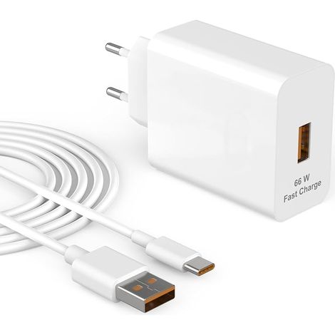 Chargeur USB C 66W Supercharge Compatible avec Huawei Honor 90 80 Pro 70 Lite 400 200 100 X9 X8 X7 Magic 7 6 5 V5 V3 Vs Vs2 Pad Mate Pura Nova Série Bloc d'Alimentation Rapide Adaptateur Câble (1/5)