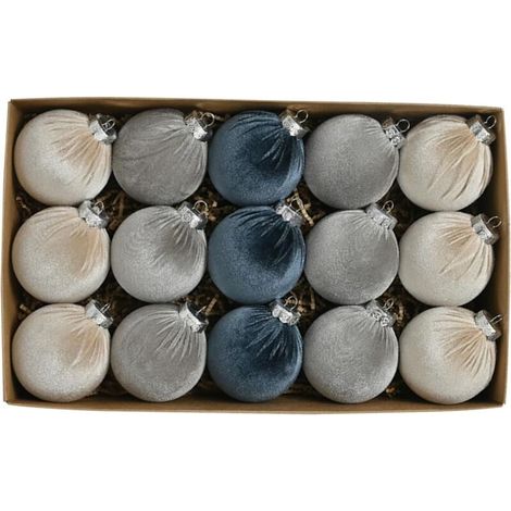 15 pièces Boules de Noël (vert/bleu), Boules de Velours de 3,15 Pouces dans Une boîte Cadeau Boules de Noël décoratives floquées avec Anneau de Suspension pour décorations de Noël Cadeau Boules de Noë