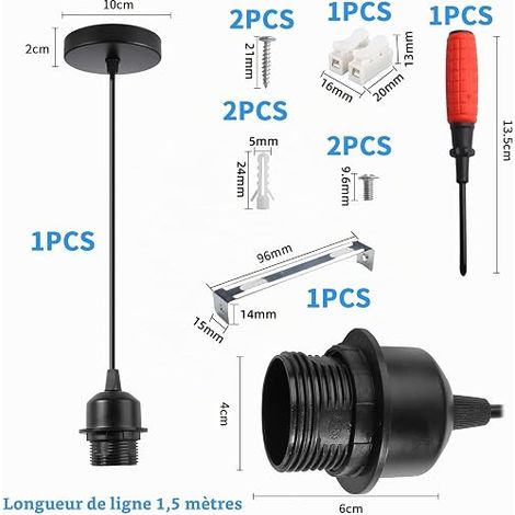 Cable Suspension Light Black with 150 cm Cable (1/4)