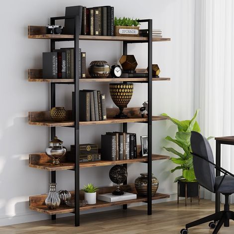 Bibliothèque Industrielle à 5 Niveaux, étagère échelle, étagère de Rangement, Cadre Acier, Assemblage Facile,étagère 180cm,Rustique