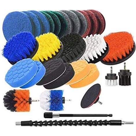 31-teiliges Set mit Bohrbürsten, Zubehör, Scheuerschwamm, elektrischer Schwamm, saubere Fliesenbürste, Badezimmer, Küche, Auto, A