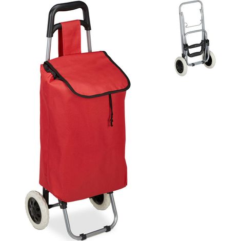 Chariot de courses, pliable, 25 L sac d’achats avec roulettes, chargeable jusqu’à 10 kg, 91 x 40 x 30 cm, roug