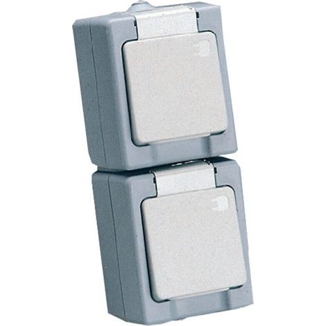 KOPP Feuchtraum-Steckdose 130348009, 2-fach, Senkrecht, Klappdeckel, grau (1/4)