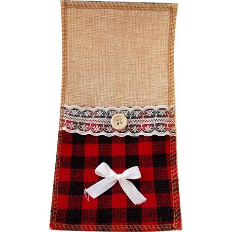 Sac À Couverts - Toile De Lin Naturel À Carreaux Rouges Et Noirs - Pour Fêtes De Fin D Année Et Réceptions - Lot De 12 (1/5)