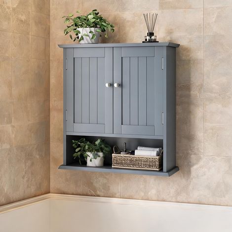 Meuble de rangement mural gris clair en MDF avec étagères (1/5)