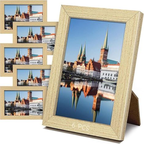 Picture Frame, Set of 6 Wooden Photo Frames, 10x15 cm, Wall or Desk Screen with Back Panel, Acrylic, for Living Room Wall Decoration, Studio Decoration, Art Posters (1/5)