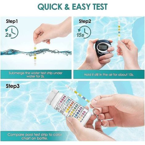 6-in-1 Pool-Teststreifen – Misst Chlor, pH-Wert, Alkalität, Cyanursäure – Ergebnisse in 17 Sekunden – 50 luftdichte Teststreifen (1/2)