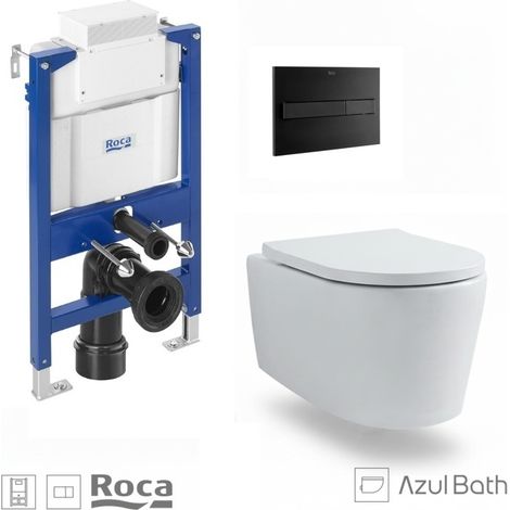 Pack WC Roca Cisterna Doble Bajo Ventana con WC Suspendido Tornado Ekovia White 48 cm de Azul bath con Pulsador PL7 Dual Negro Mate (1/5)