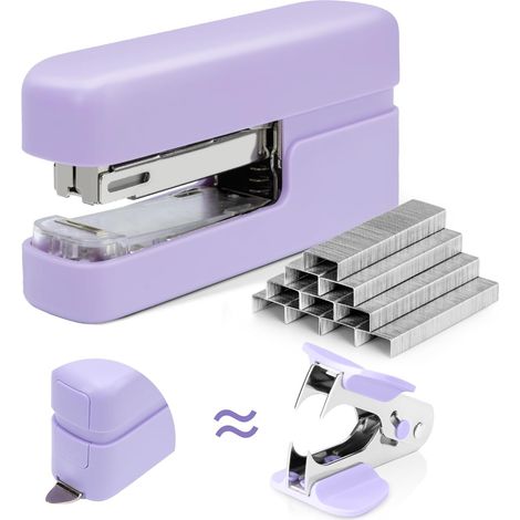 Deli Agrafeuse de bureau avec extracteur d'agrafes intégré, capacité de 45 feuilles, violet (1/5)