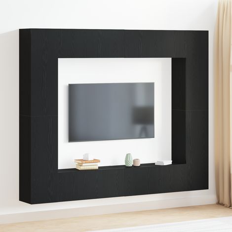 TV Cabinet Set Wall-mounted 8 pcs Black Engineered Wood vidaXL