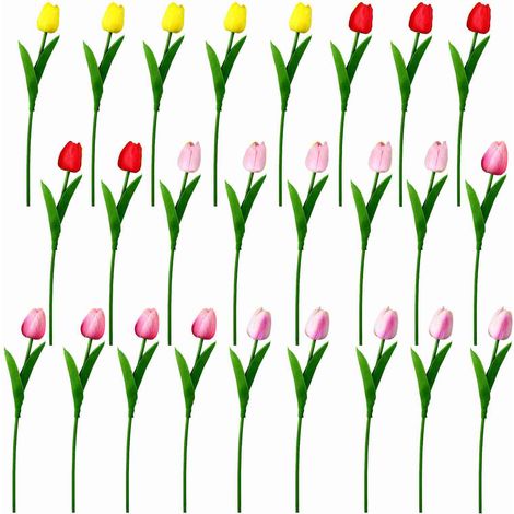 Set mit 25 künstlichen Plastiktulpen in verschiedenen Farben, zur Dekoration von Hochzeiten, Wohnungen oder Hotels. (1/2)