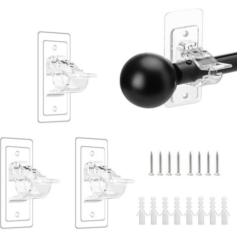 4 supports rideau sans perçage, fixation abs transparente avec vis et tubes, pour tringle 3cm, cuisine salle de bain