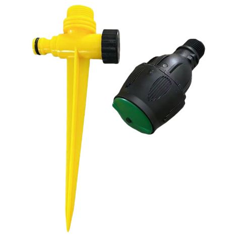Arroseur de Jardin 1/2 Pouce 350L/H à Diffusion Bidirectionnelle avec Piquet Jaune, Système d'Irrigation Efficace pour Pelouse et Massifs