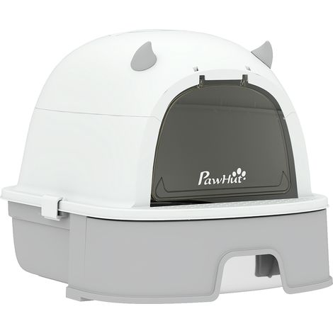 Grand bac à litière pour chat avec couvercle amovible, plateau en acier inoxydable et pelle (gris) (1/5)
